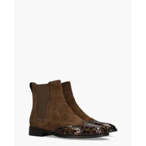 Di Lauro Chelsea Croco Donkerbruine Dames Enkellaarsjes