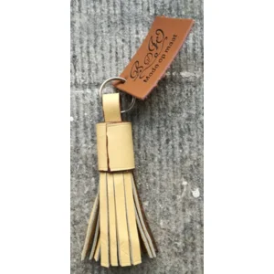 Floche sleutelhanger handgemaakt - 100% Leder Geel / Bruin M - 9cm