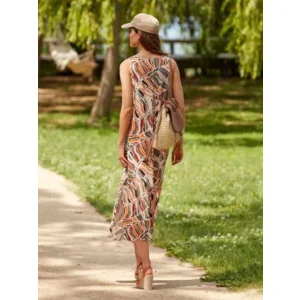 Janira Dames Kleed: Red Sea, print, midi lengte ( JAN.275 )