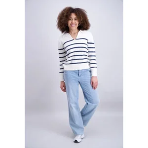 Signe Nature Pull: Lange mouw, gestreept, Ecru Navy ( SIGNE.1349 )