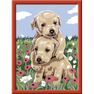 Schilderen op nummer - Knuffelende puppies - 13x18cm