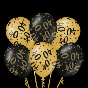 Ballonnen - 40 Jaar - Goud, zwart - 30cm - 6st.