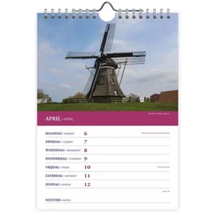 Week kalender - 2026 - 12 provinciën - Molen - 16,5x23cm