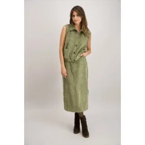 Signe Nature Gilet: Mouwloos, Kaki, Ribfluweel ( Signe.1346 )