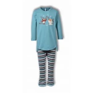 Woody Pyjama Dames - thema 'spookdier' - turqouise/gestreept - 192-1-TUL-S/727