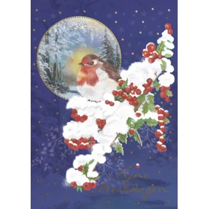 Kaarten - Kerst - Hangpak - Roodborst op hulst - 10st. - HPK.1029