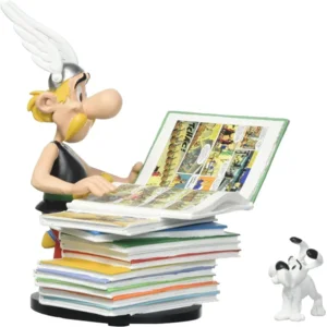 Asterix met  stapel stripboeken - beeldje in Kunsthars