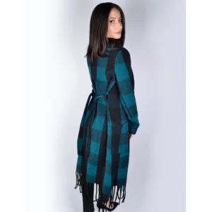 Geruite cardigan met franjes