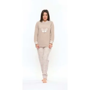 Gary Dames pyjama: Punto Milano stof, Beige / ecru, Handschoenen motief ( GARY.101 )