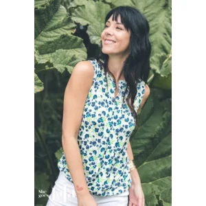 She Goes LaLa  Dames Mouwloze Bloes: Blauw gebloemd ( SHE.22 )