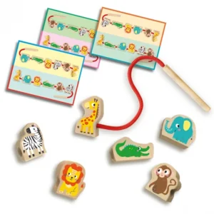 Rijgen - Houten dieren kralen - Met voorbeeldkaarten - 1+