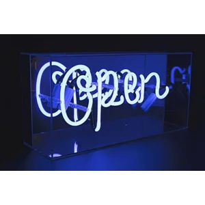 Open Neon Tafellamp Blauw in acryl kader Locomocean
