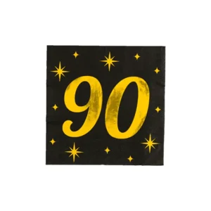 Servetten - 90 jaar - Goud, zwart - 33x33cm - 16st.