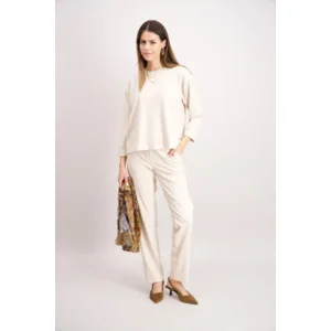 Signe Nature Shirt: Cream kleur, ronde hals ( Signe.1316 )
