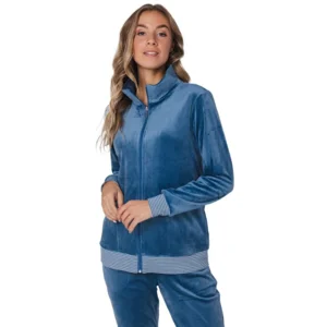 Pastunette Dames homewear: Blauw, met rits, Velours ( PAS.140 )