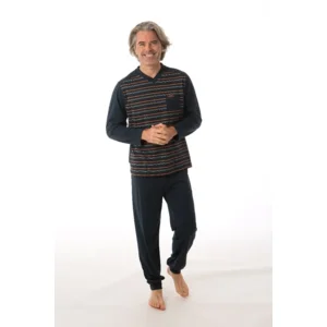 Perlina Heren Pyjama: Bob A, Blauw, katoen, tot 6XL ( LINA.121 )