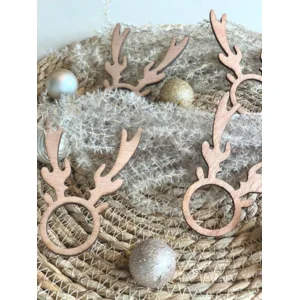 Kerstversiering - Tafelaccessoires - Servetringen Rendier (4 Stuks) Natuurlijk donker mahonie hout