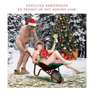 Kaart - Kerst - Tracks - Nudisten met kruiwagen - XS548A
