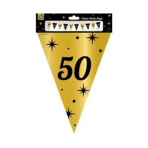 Vlaggenlijn - 50 jaar - Goud, zwart - 10m