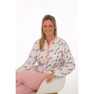 Perlina Dames Pyjama: Fanny A, Interlock Brushed, Roze ( LINA.108 )