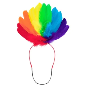 Regenboog Tiara met Veren – Vrolijk Haaraccessoire voor Pride, Festival of Themafeest