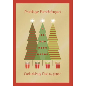 Kaarten - Kerst - Hangpak - Kerstbomen & cadeaus, goud - 10st. - HPK.1014