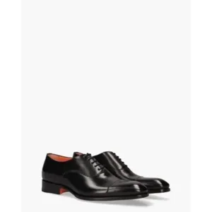 Santoni 12474 Zwart Heren Veterschoenen