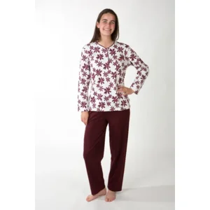 Perlina Dames Pyjama: Madison A, Bordeau, Interlock Brushed, tot 5XL ( LINA.166 )