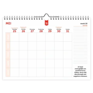 Familie week notitiekalender - 2026 - Oblong - 365 dagen - 29.7x21cm