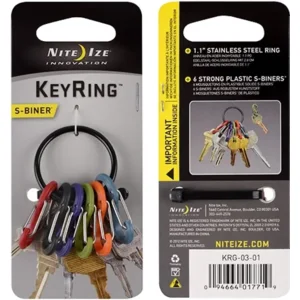 Nite Ize KeyRing Zwart met Plastic kleuren S-Biners KRG-03-01