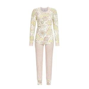 Ringella Dames pyjama: Ecru / roze print, lange mouw, modal / katoen ( RIN.480 )