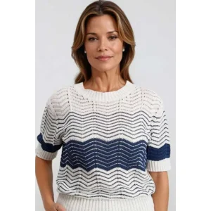 Signe Nature Pull: Ecru / Navy, korte mouw ( SIGNE.1351 )