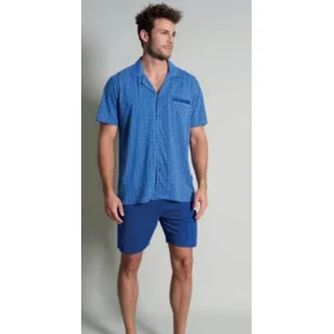 Gotzburg heren pyjama: korte mouw / short, 100% katoen, Doorknoop pyjama ( GOT.40 )