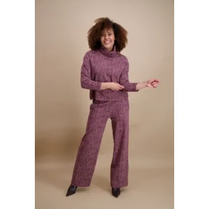 Signe Nature Sweater met rol kol: Bordeau, tweed motief ( Signe.1404 )