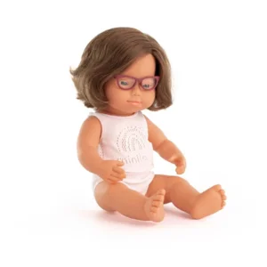 Miniland Babypop Blank Meisje met het Syndroom van Down en een Bril 38cm