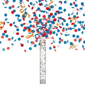 Confetti shooter - Rood, wit, blauw & met oranje swirls - 40 cm