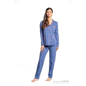 Egatex Dames Pyjama:Doorknoop, kersen ( Tot 2XL ) ( EGA.331 )