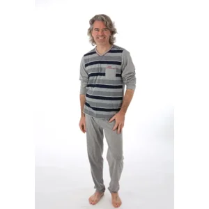 Perlina Heren Pyjama: Luiz, Grijs/blauw  gestreept ( LINA.51 )