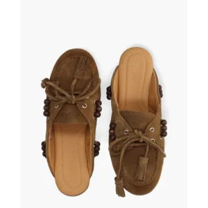 Posa Boat Loafer Mule Beads Bruin Damesslippers
