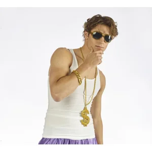 Rapper accessoires verkleedset bestaande uit een dollar ketting, een bril en een armband.