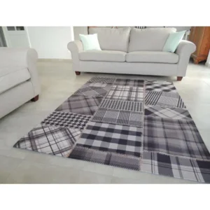 Vintage tapijt zwart/grijs patchwork 140x200 cm