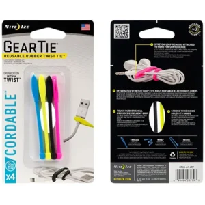 Nite Ize Gear Tie Cordable 3" 4 Stuks Mix kleuren Herbruikbare kabelbinder GTK3I-A1-4R7
