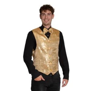 Gilet & vlinderstrik - Disco - Goud - Glanzend - S