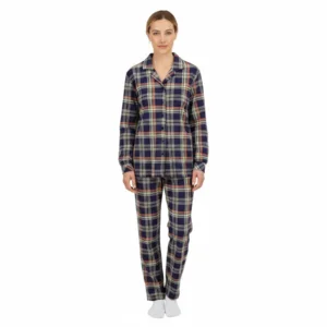 Ringella Pyjama Dames: Blauw / koraal, doorknoopmodel, Interlock ( RIN.641 )