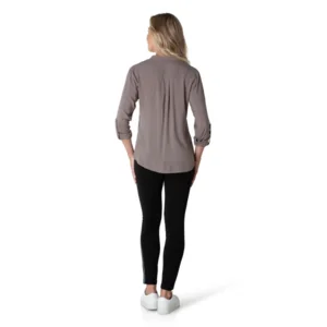 Blouse taupe met fantasie rits 46