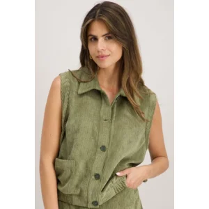 Signe Nature Gilet: Mouwloos, Kaki, Ribfluweel ( Signe.1346 )