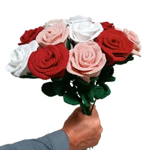 Gehaakte lange Roos Magenta Magic