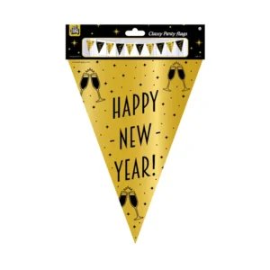 Vlaggenlijn - Happy New Year - Goud, zwart - 10m