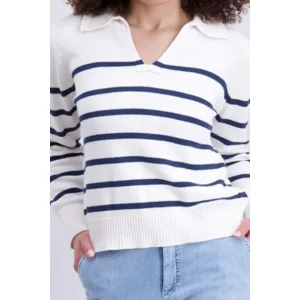 Signe Nature Pull: Lange mouw, gestreept, Ecru Navy ( SIGNE.1349 )