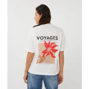 Esqualo T-shirt: Off White / Chili Red, Korte mouw, Voyages ( ESQ.319 )
